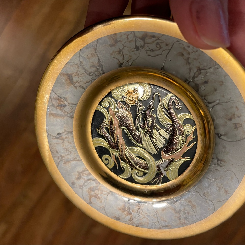 the art of chokin 24k gold edged Plate With  Dragon Design